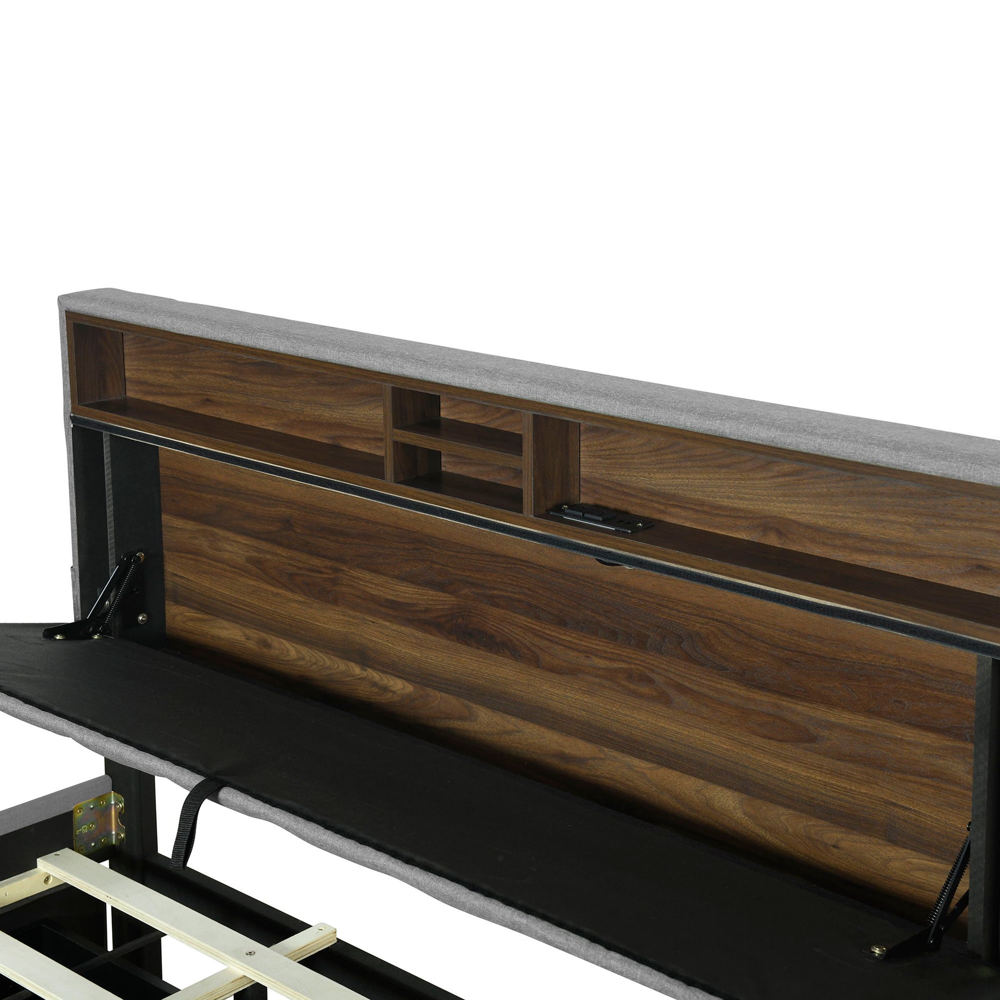 Upholstered Platform Bed With Storage Headboard, Trundle & 2 Drawers And A Set Of Sockets & USB Ports - The Sleep Loft - Online Mattress Showroom NYC