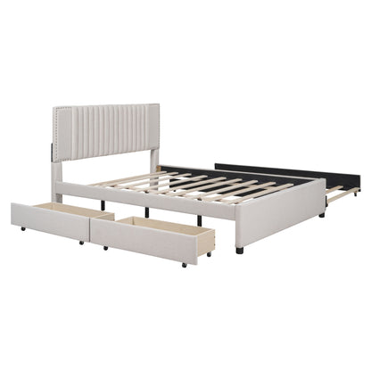 Upholstered Platform Bed With Drawers, Classic Headboard Design - The Sleep Loft - Online Mattress Showroom NYC