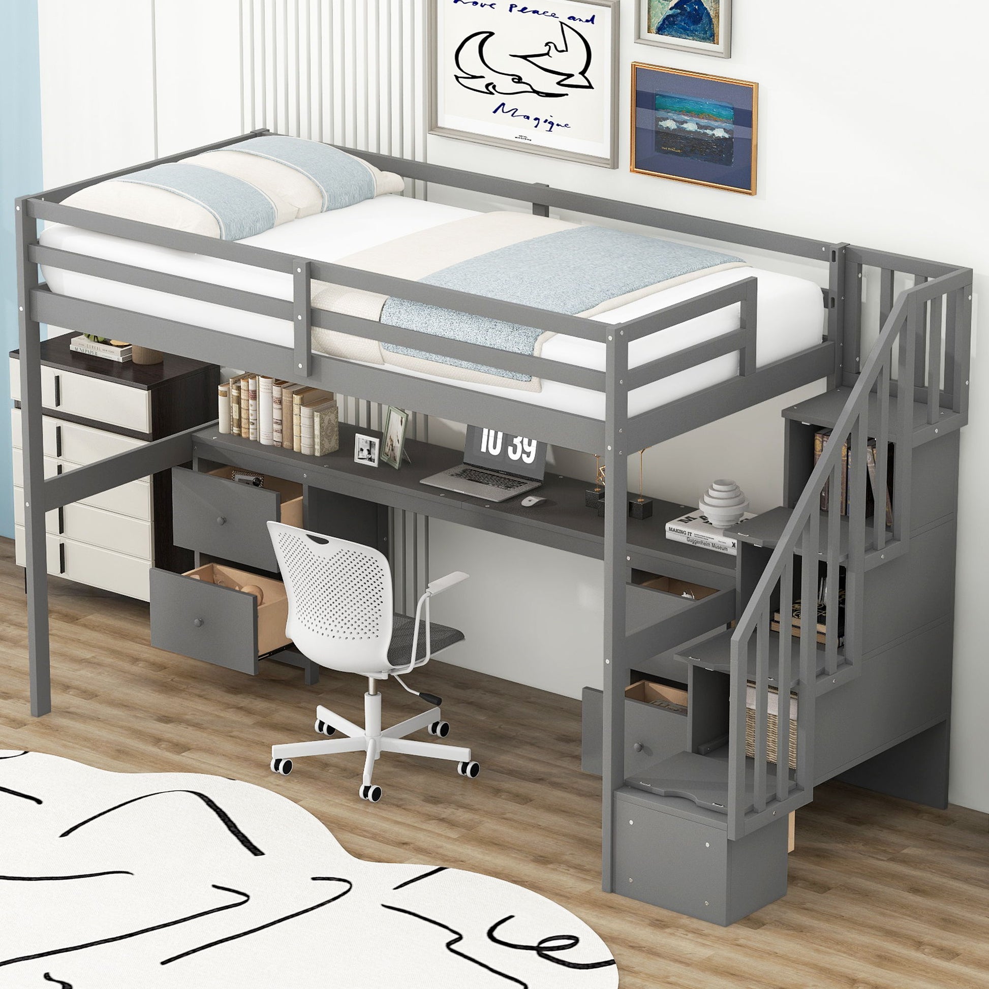 Loft Bed Frame With Built In Desk And Double Storage Drawers - The Sleep Loft - Online Mattress Showroom NYC
