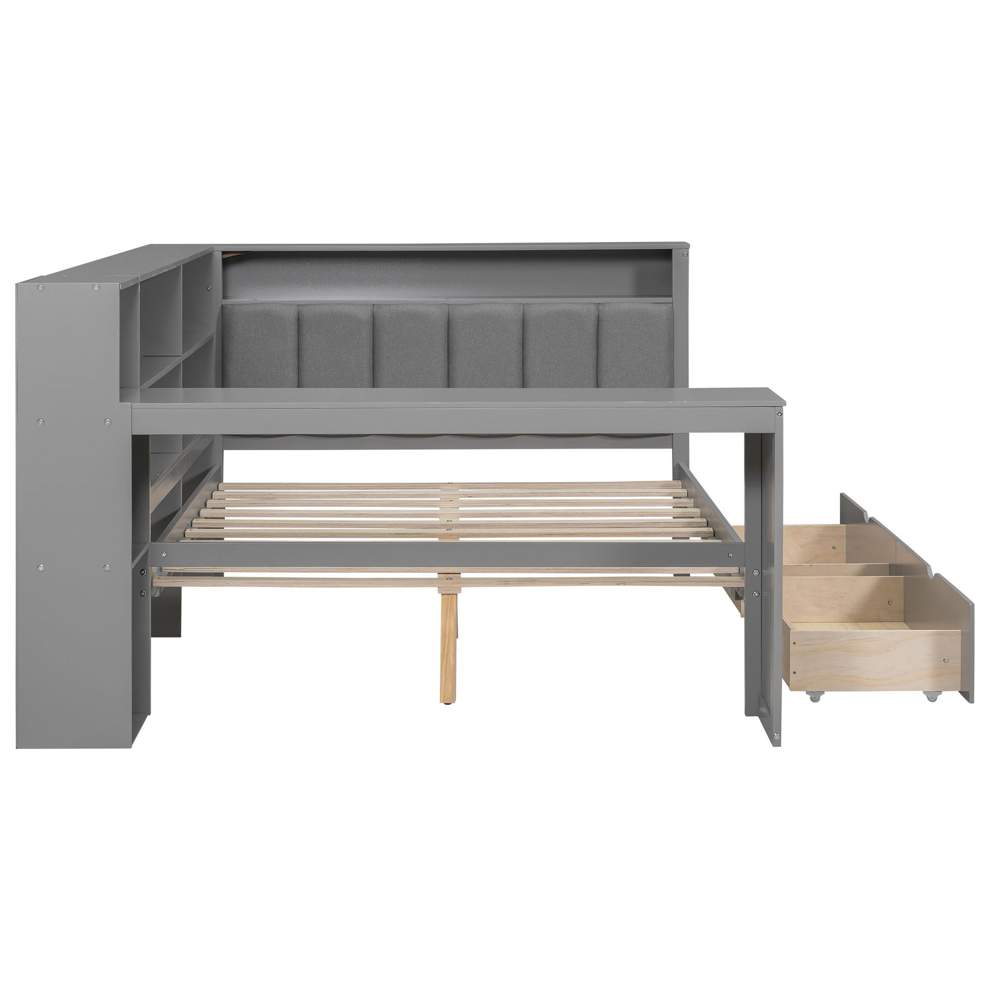 Platform Bed With Upholstered Headboard, Storage Shelves, Drawers, Charging Station, LED Lighting, Built In Desk - The Sleep Loft - Online Mattress Showroom NYC