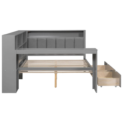Platform Bed With Upholstered Headboard, Storage Shelves, Drawers, Charging Station, LED Lighting, Built In Desk - The Sleep Loft - Online Mattress Showroom NYC