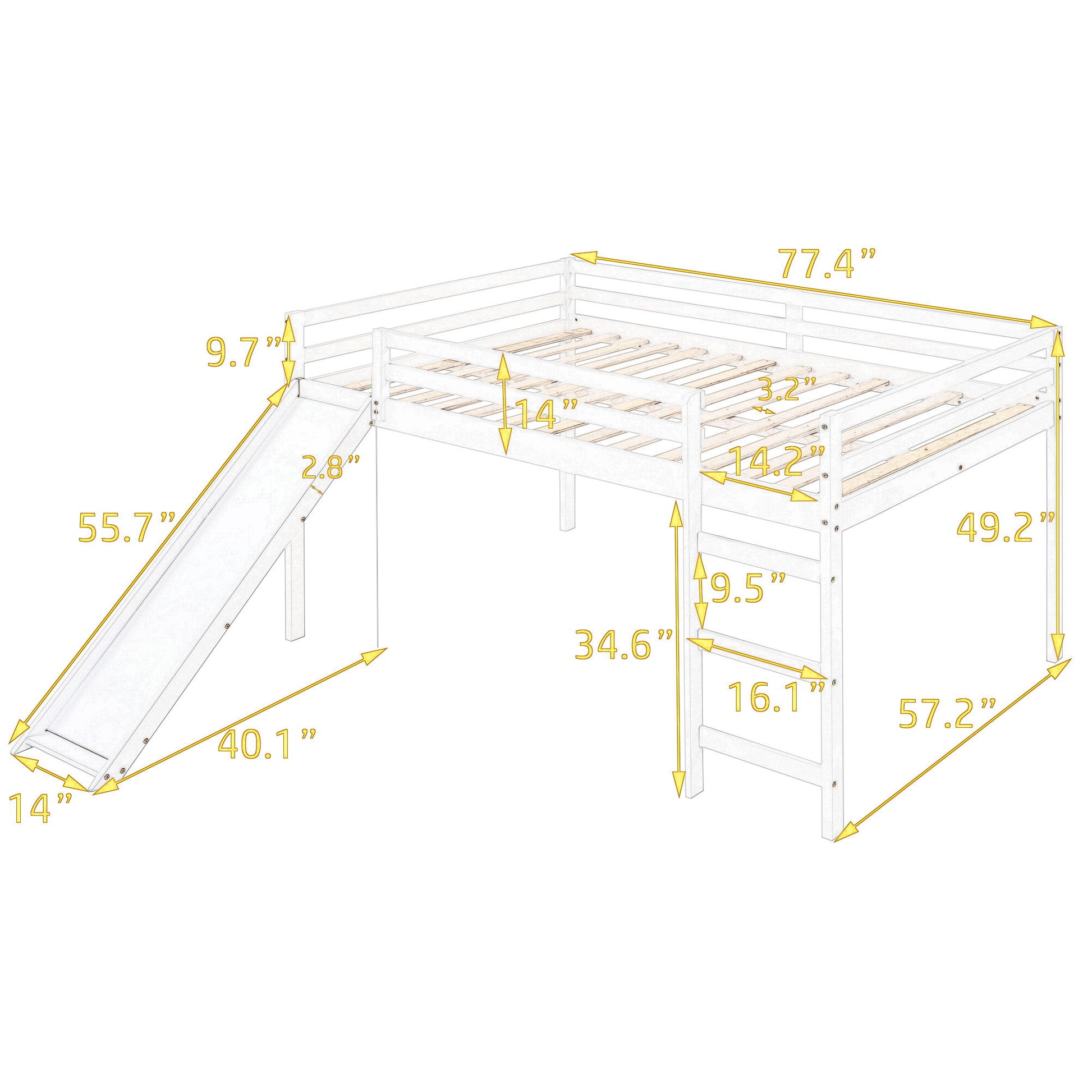 Full Loft Bed With Slide, Multifunctional Design - White - The Sleep Loft - Online Mattress Showroom NYC