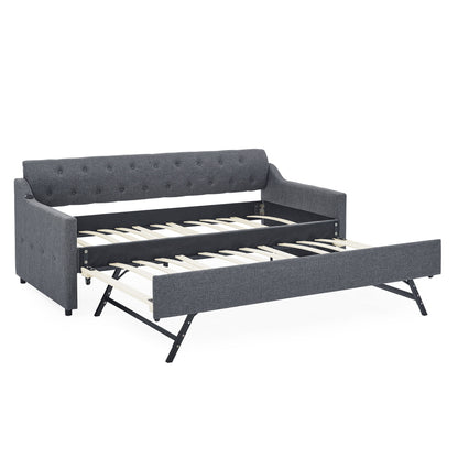 Size Upholstered Daybed With Trundle And USB Charging Armrest - The Sleep Loft - Online Mattress Showroom NYC
