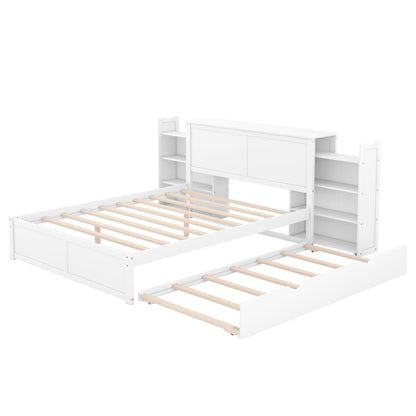 Storage Platform Bed With Pull Out Shelves And Trundle