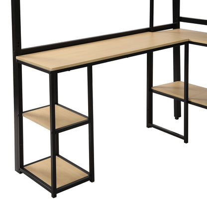 Full Size Loft Bed With Staircase, Built In Desk And Shelves And Sleeping Surface - Black - The Sleep Loft - Online Mattress Showroom NYC