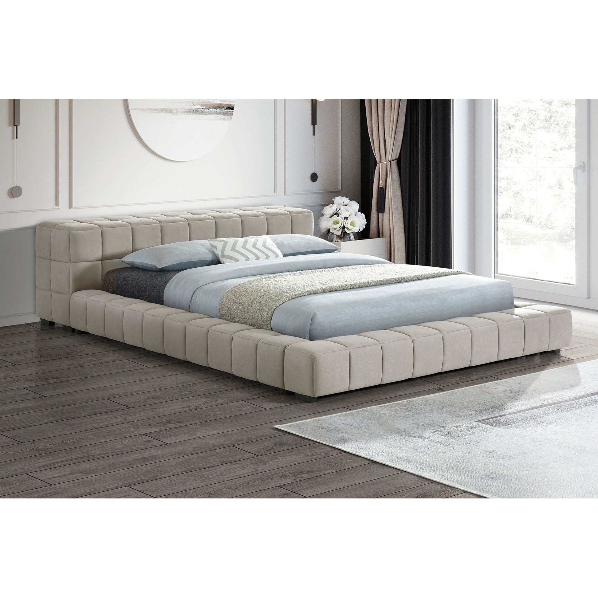 Kinsley - Upholstered Full Platform Bed With Low Profile And Tufted Headboard - Taupe - The Sleep Loft - Online Mattress Showroom NYC