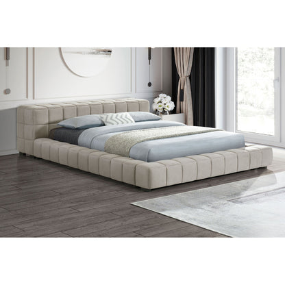 Kinsley - Upholstered Full Platform Bed With Low Profile And Tufted Headboard - Taupe - The Sleep Loft - Online Mattress Showroom NYC