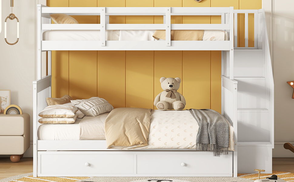Bunk Bed With Twin Size Trundle, Storage And Guard Rail For Bedroom - The Sleep Loft - Online Mattress Showroom NYC