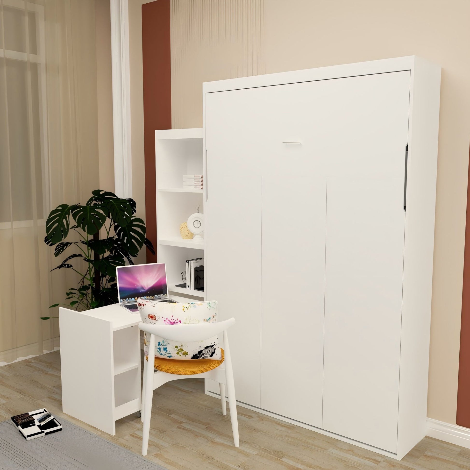 Morden Deisgn Vertical Murphy Bed With Shelf And Drawers For Bedroom Or Guestroom Wall Bed Space Saving Hidden Bed With New Style Gas Struts - The Sleep Loft - Online Mattress Showroom NYC