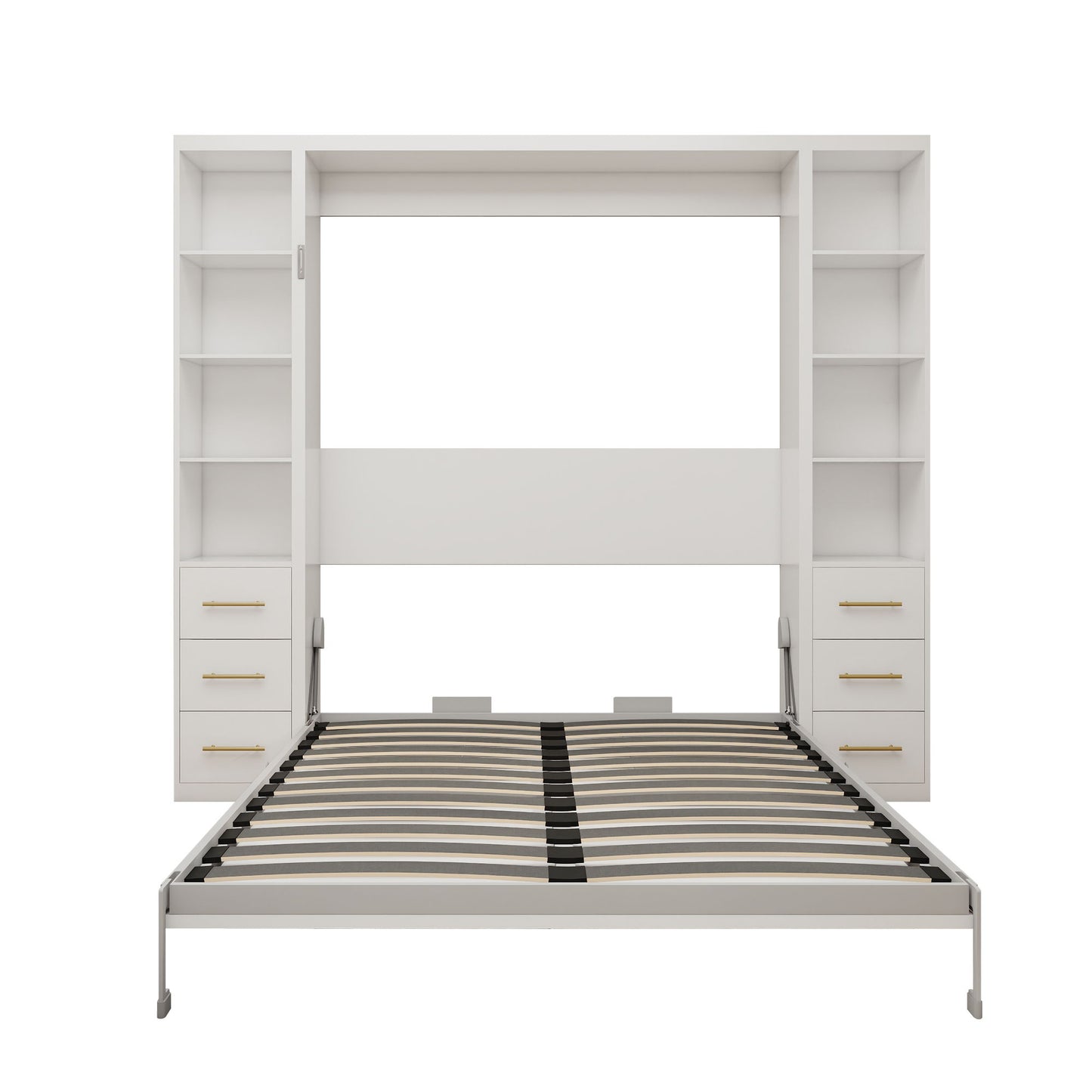 Queen Size Murphy Wall Bed With Side Storage Cabinets - White - The Sleep Loft - Online Mattress Showroom NYC