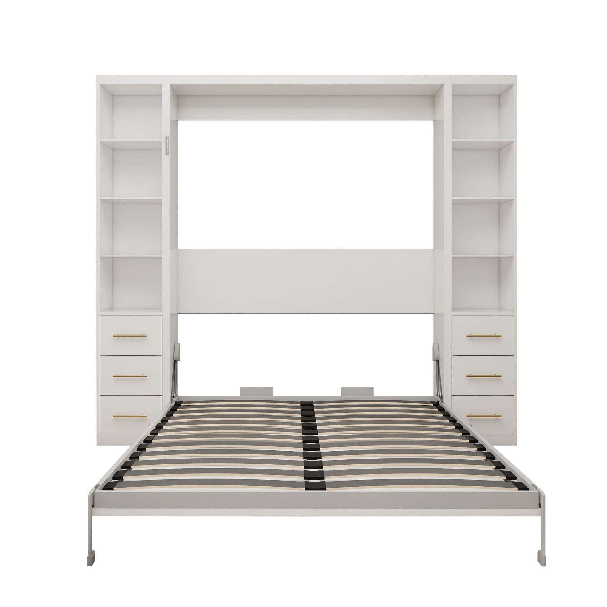 Queen Size Murphy Wall Bed With Side Storage Cabinets - White - The Sleep Loft - Online Mattress Showroom NYC