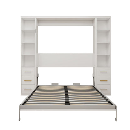 Queen Size Murphy Wall Bed With Side Storage Cabinets - White - The Sleep Loft - Online Mattress Showroom NYC