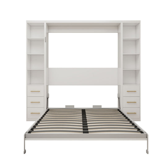 Queen Size Murphy Wall Bed With Side Storage Cabinets - White - The Sleep Loft - Online Mattress Showroom NYC