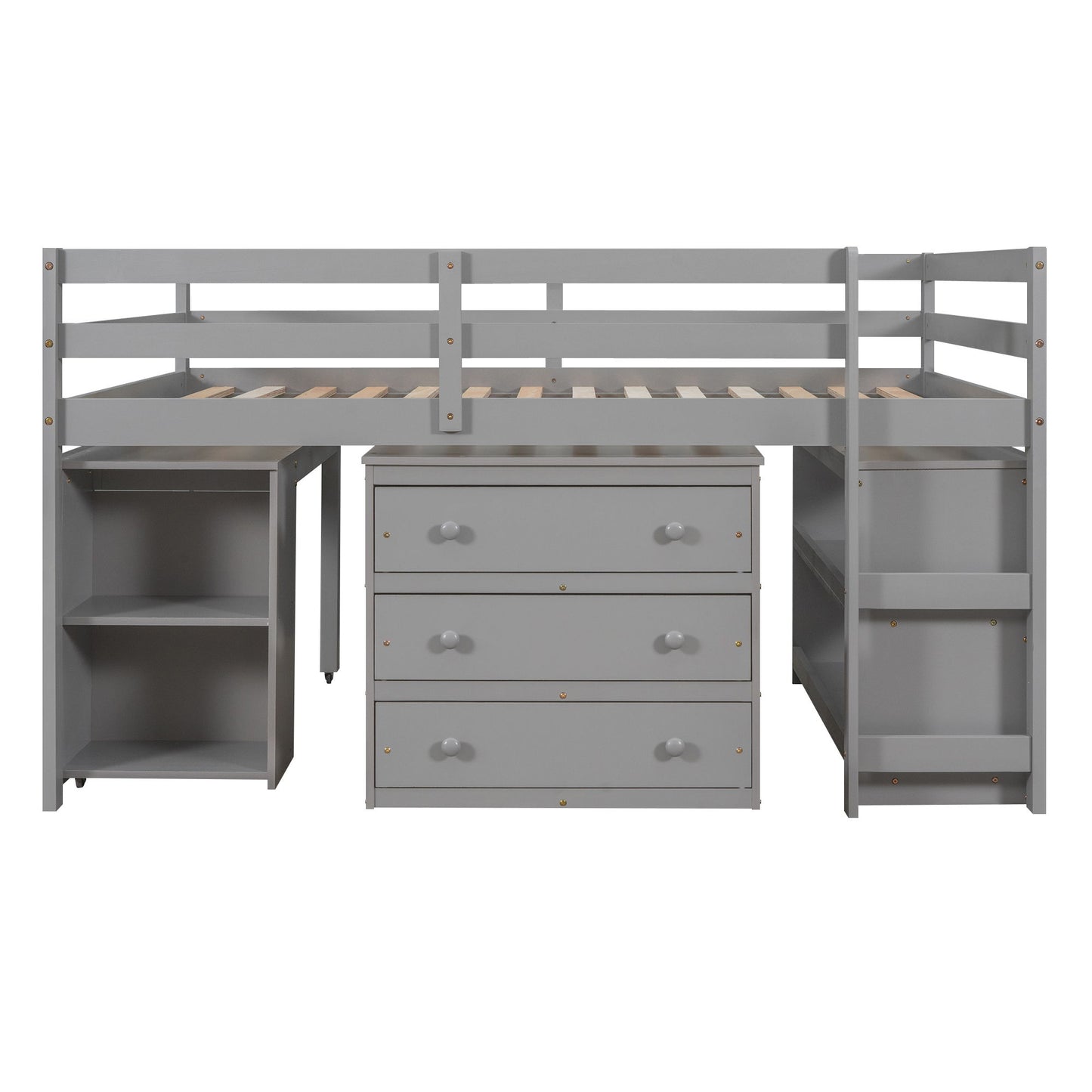 Loft Low Study Bed With Cabinet, Shelves And Rolling Portable Desk, Multiple Functions - The Sleep Loft - Online Mattress Showroom NYC
