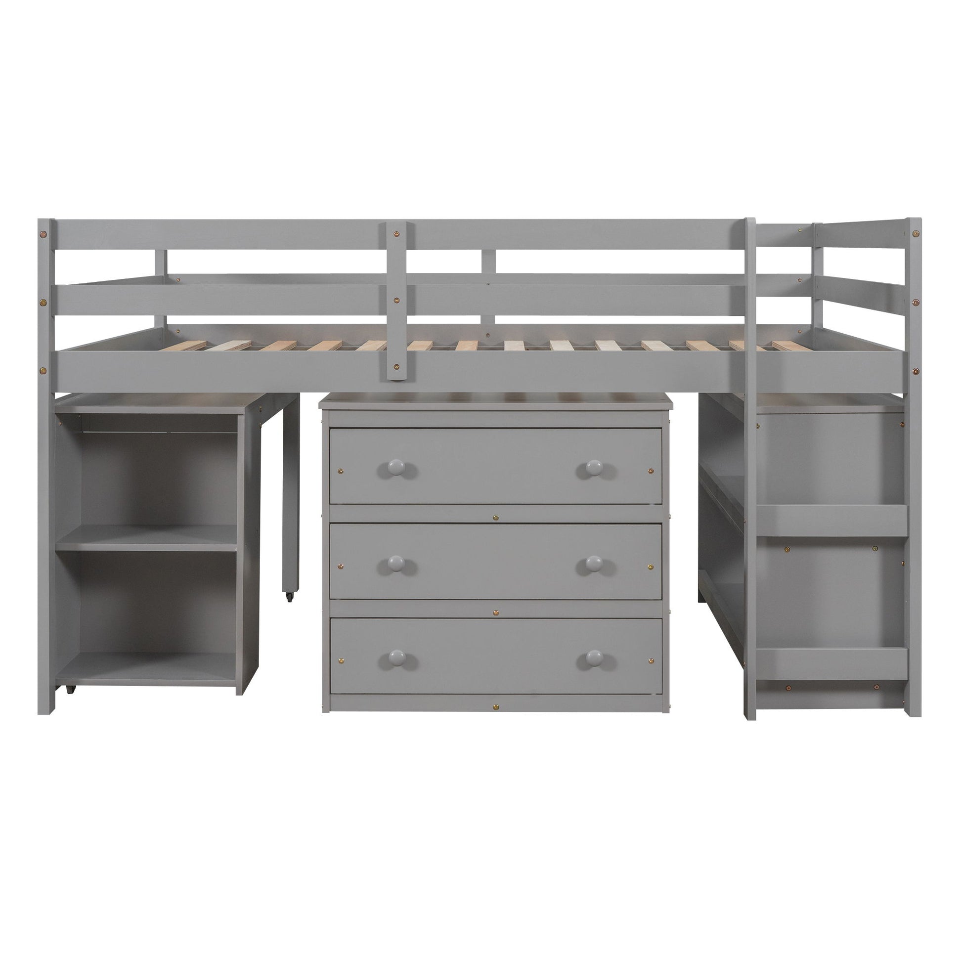 Loft Low Study Bed With Cabinet, Shelves And Rolling Portable Desk, Multiple Functions - The Sleep Loft - Online Mattress Showroom NYC