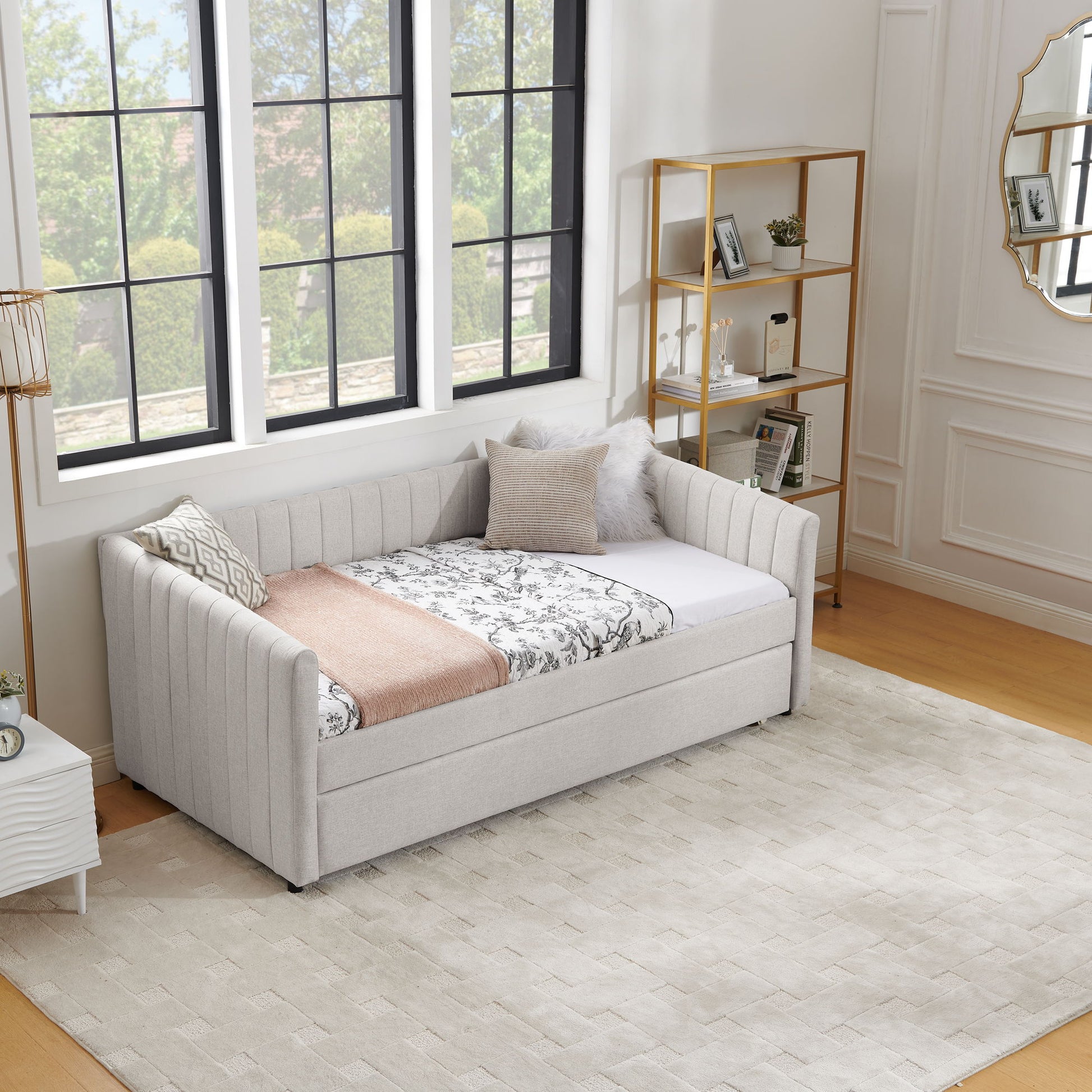 Upholstered Daybed With Trundle With Vertical Stripes - The Sleep Loft - Online Mattress Showroom NYC