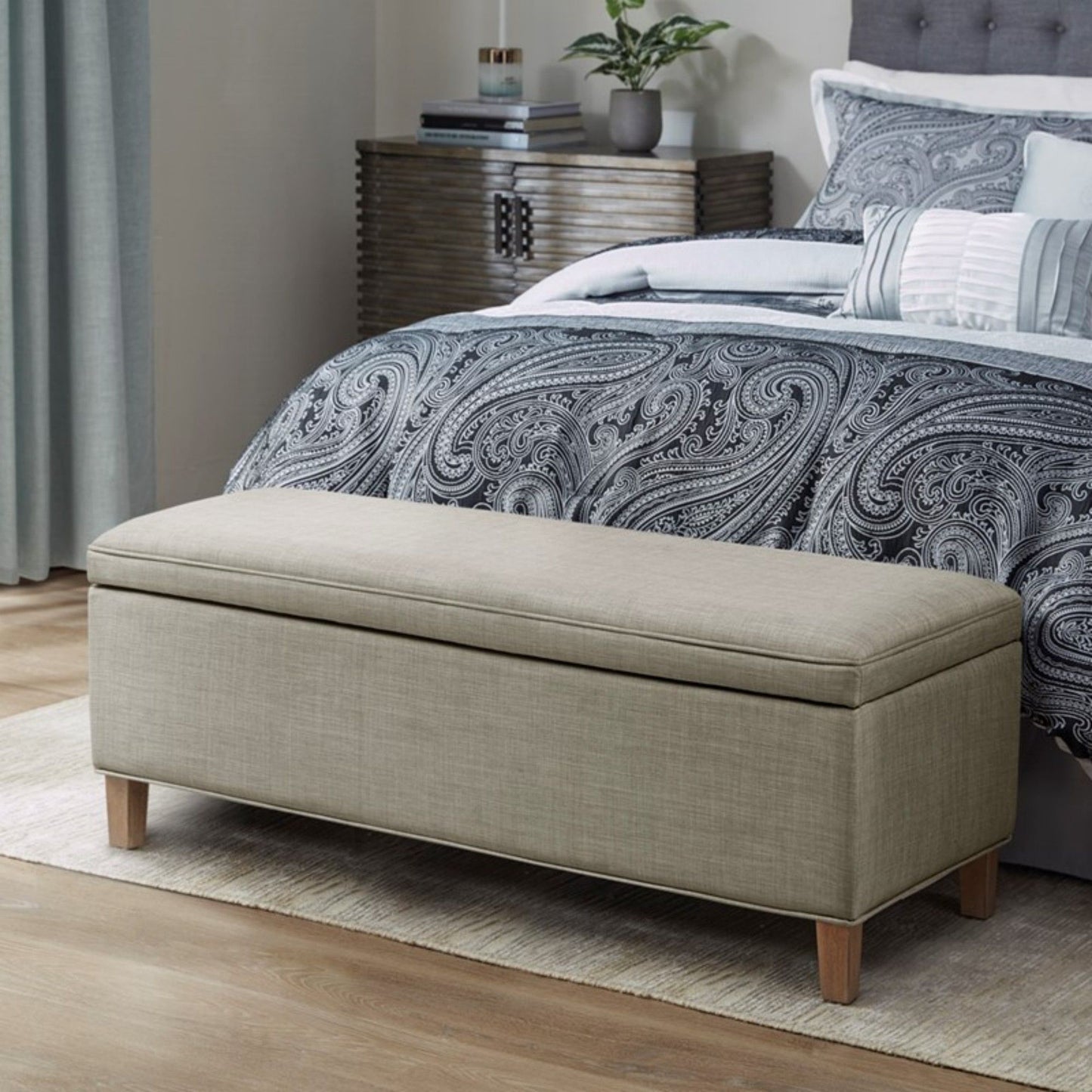 Caymus - Rectangular Soft Close Storage Bench - Light Gray - The Sleep Loft - Online Mattress Showroom NYC