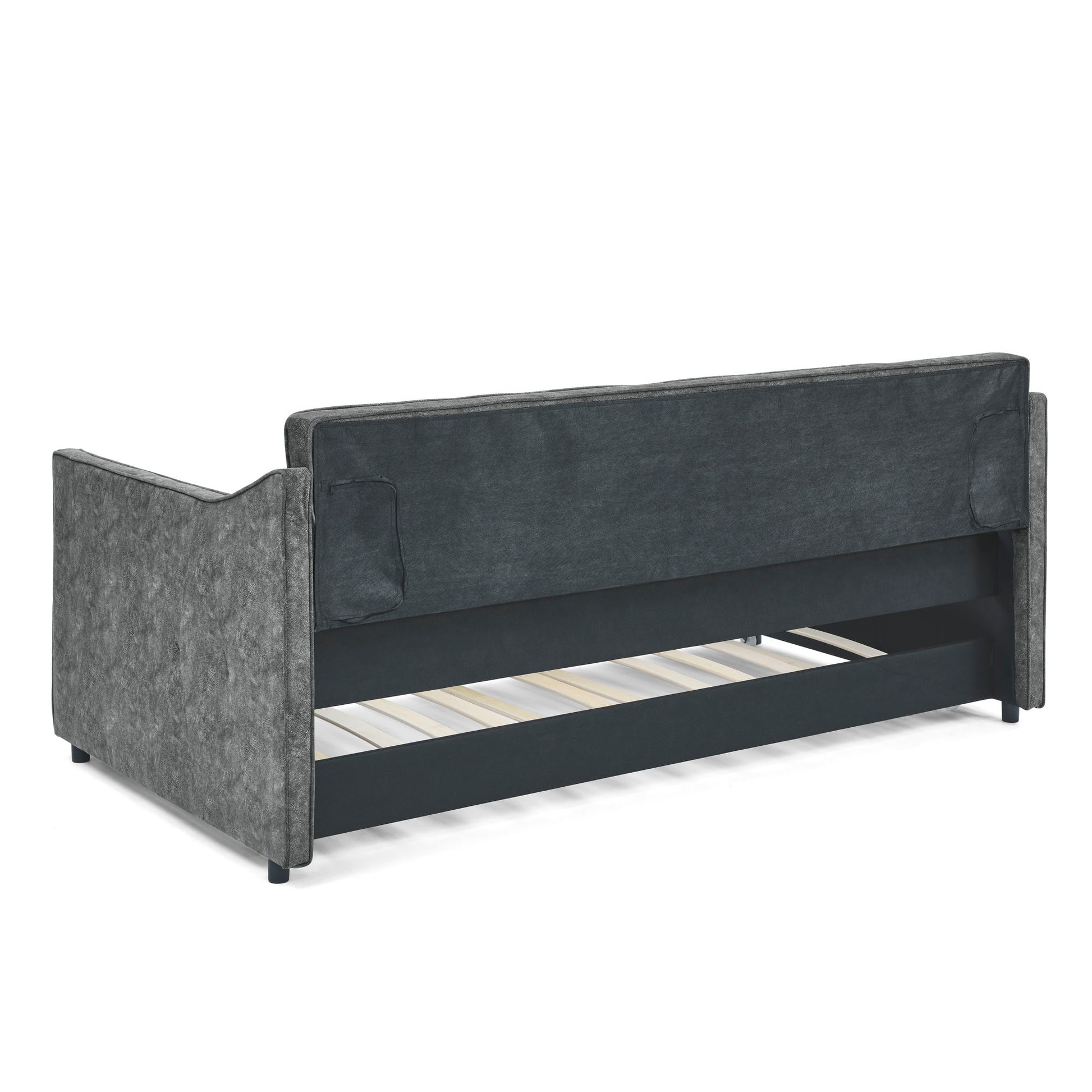 Twin Upholstered Daybed With Trundle, Waved Arms - Gray - The Sleep Loft - Online Mattress Showroom NYC