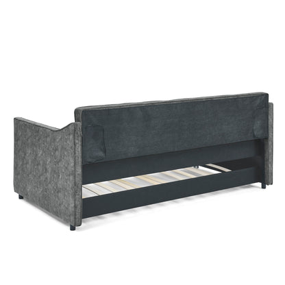Twin Upholstered Daybed With Trundle, Waved Arms - Gray - The Sleep Loft - Online Mattress Showroom NYC