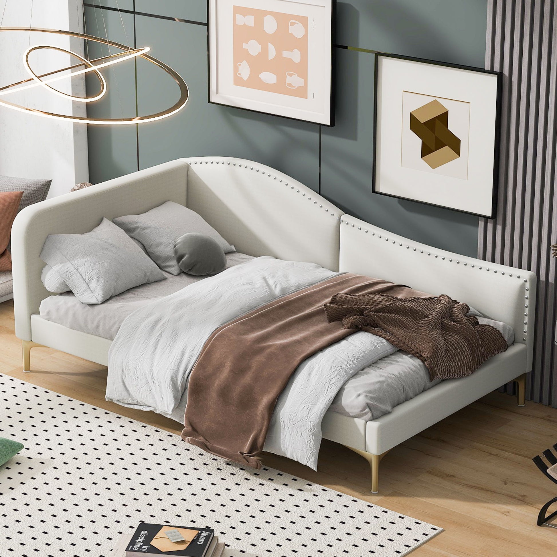 Upholstered Daybed With Headboard And Armrest, Support Legs - The Sleep Loft - Online Mattress Showroom NYC