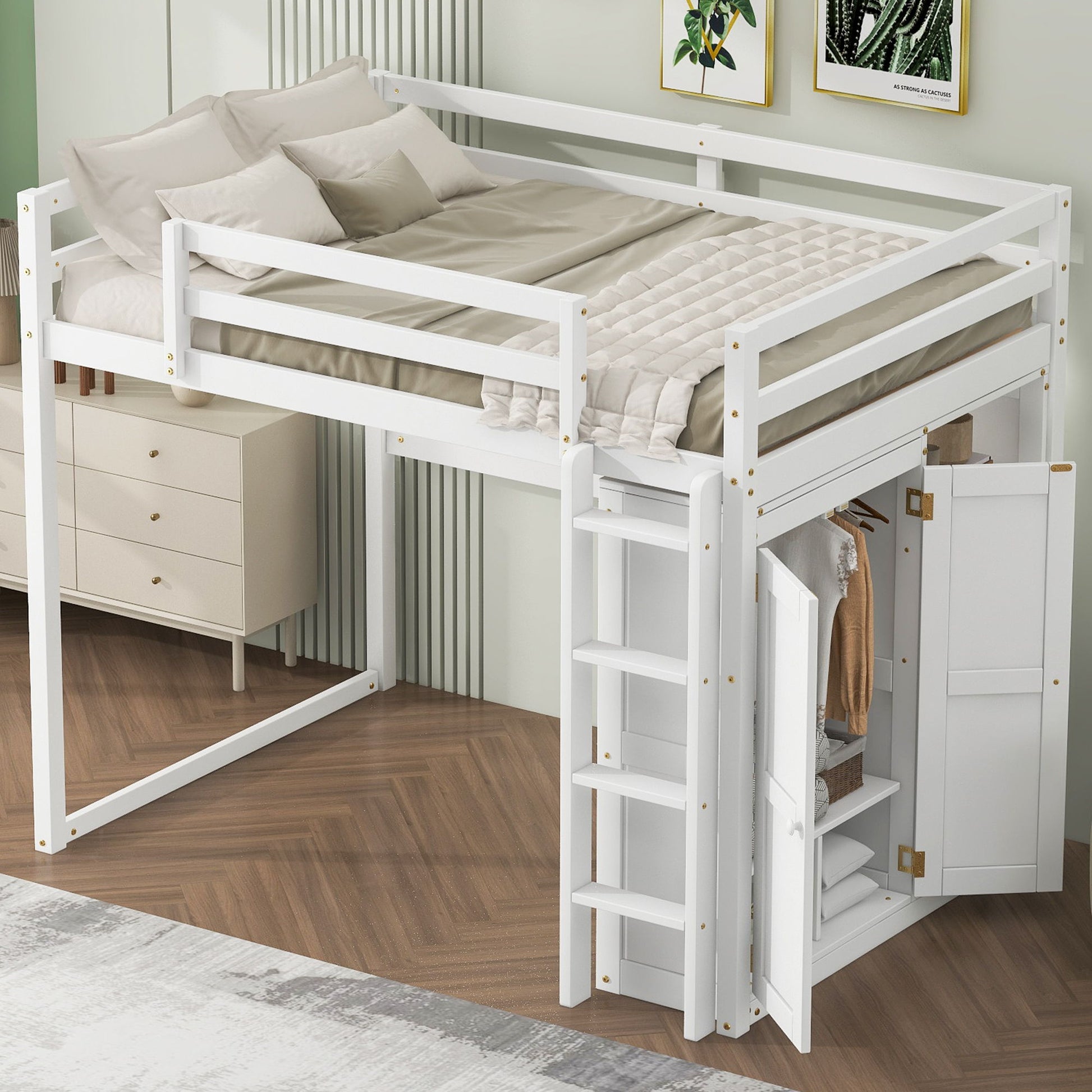 Loft Bed With Built In Wardrobe, Storage Shelves, And LED Light - The Sleep Loft - Online Mattress Showroom NYC