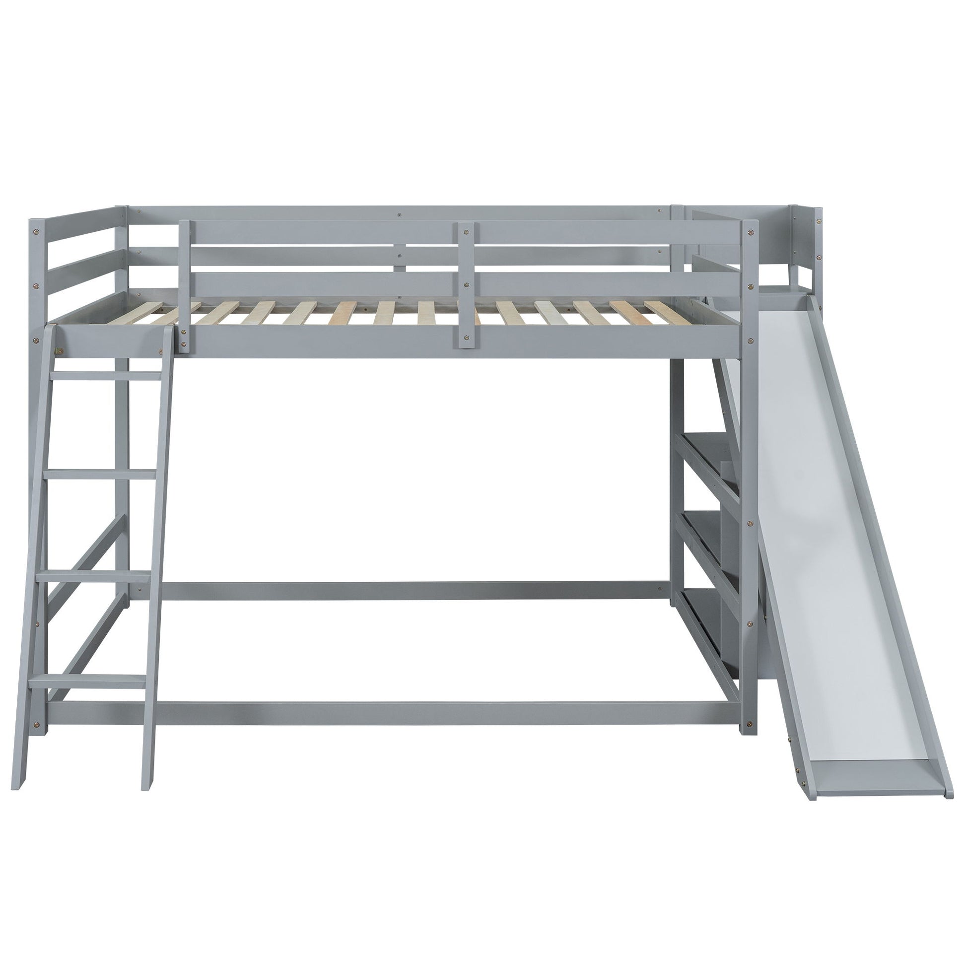 Bunk Bed With Ladder, Slide, And Shelves Pine Wood - The Sleep Loft - Online Mattress Showroom NYC
