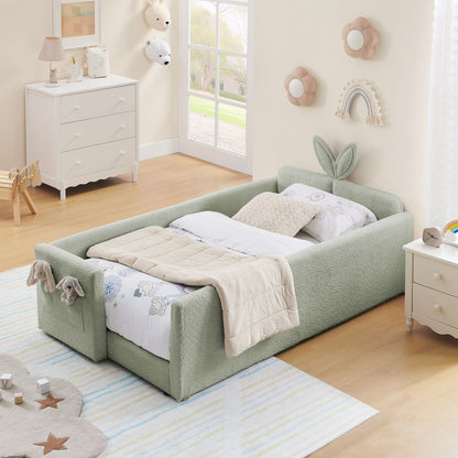Cute Rabbit Ear Upholstered Platform Bed Frame With Safety Rail - The Sleep Loft - Online Mattress Showroom NYC
