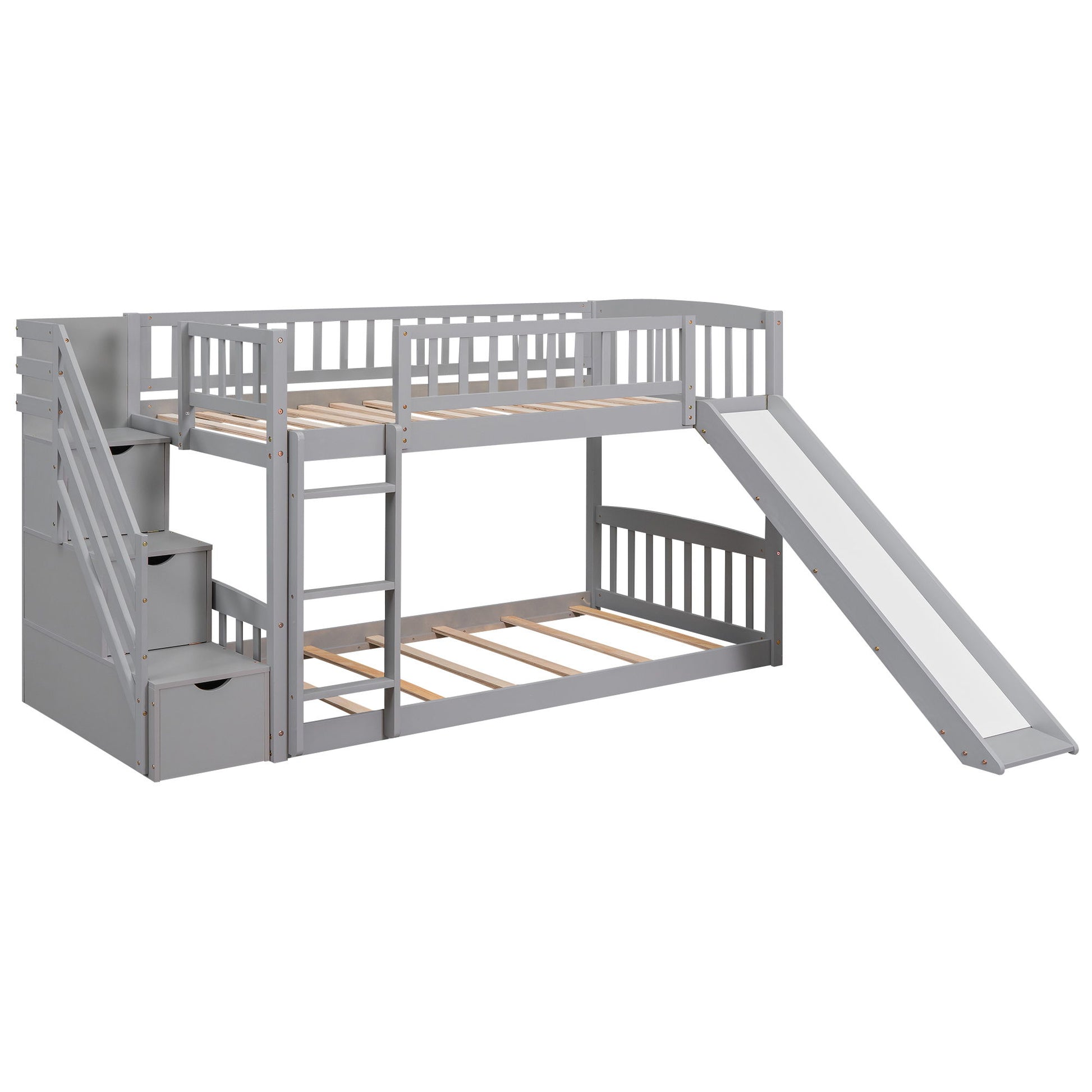Twin Over Twin Bunk Stairway Bed With 2 Drawers And Slide - Gray - The Sleep Loft - Online Mattress Showroom NYC