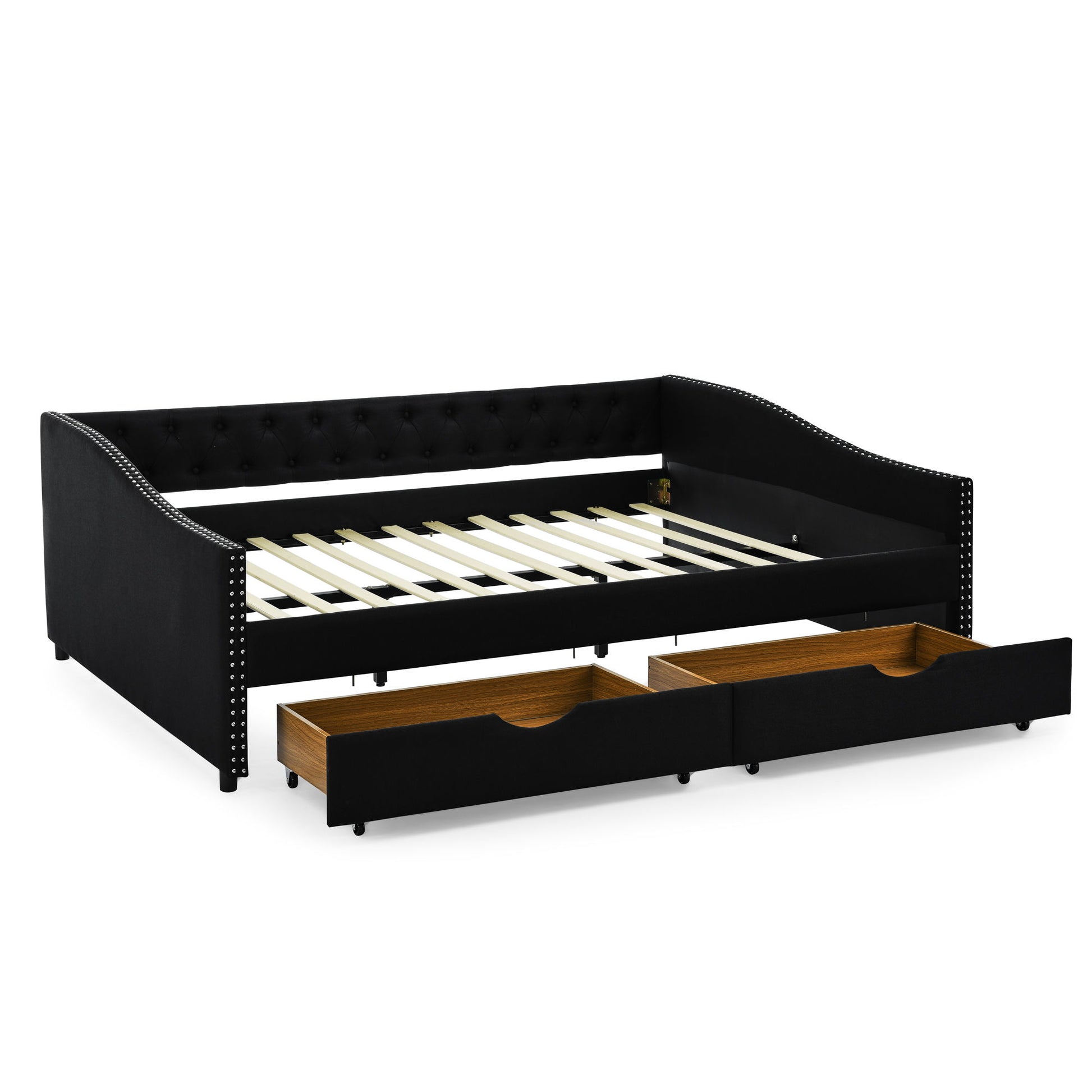Upholstered Tufted Daybed With 2 Drawers, Waved Arms - The Sleep Loft - Online Mattress Showroom NYC