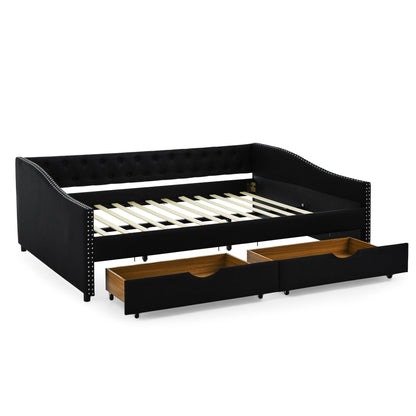 Upholstered Tufted Daybed With 2 Drawers, Waved Arms - The Sleep Loft - Online Mattress Showroom NYC