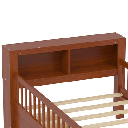 Bed With Headboard Storage Rack, 2 Under Bed Drawers, 3 Side Guardrails For Safety - The Sleep Loft - Online Mattress Showroom NYC