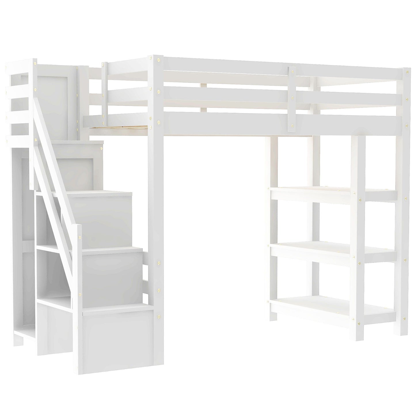 Loft Bed With 4 Layer Shelves, Storage Staircase, Small Wardrobe And LED Light - The Sleep Loft - Online Mattress Showroom NYC