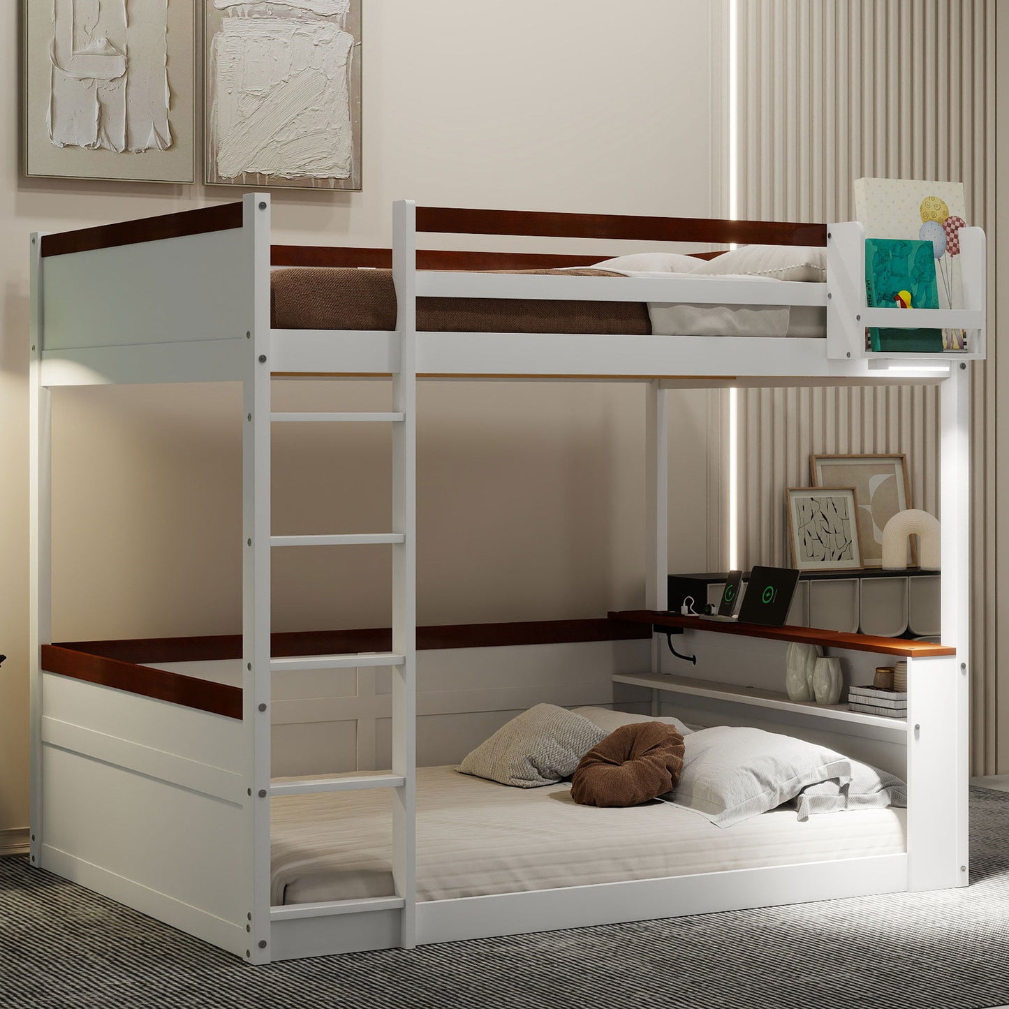 Bunk Bed With Built In Shelves, Storage Box, LED Light And USB Charging Station - The Sleep Loft - Online Mattress Showroom NYC