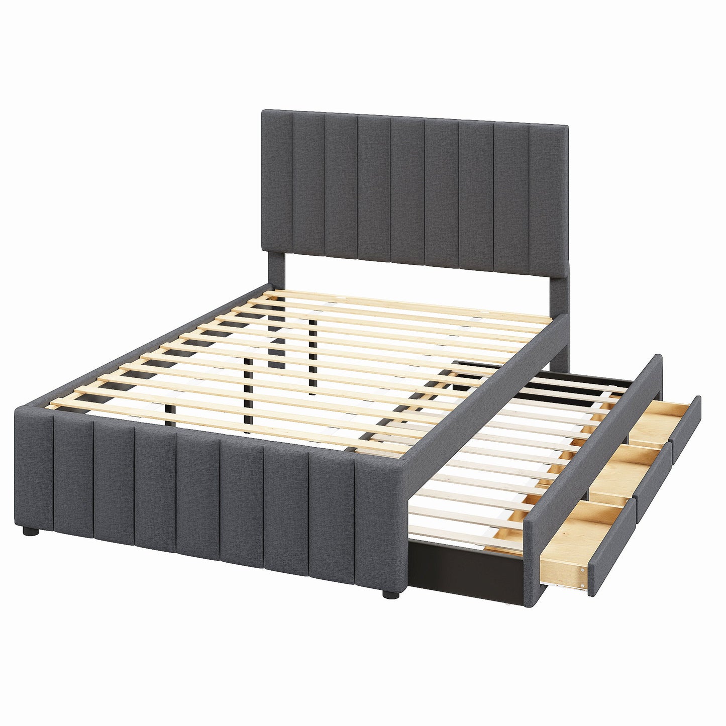 Upholstered Platform Bed With Twin Size Trundle And 3 Drawers - The Sleep Loft - Online Mattress Showroom NYC