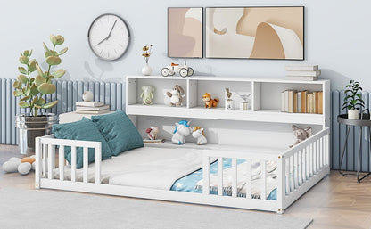 Floor Bed With Side Bookcase, Shelves, Guardrails - The Sleep Loft - Online Mattress Showroom NYC