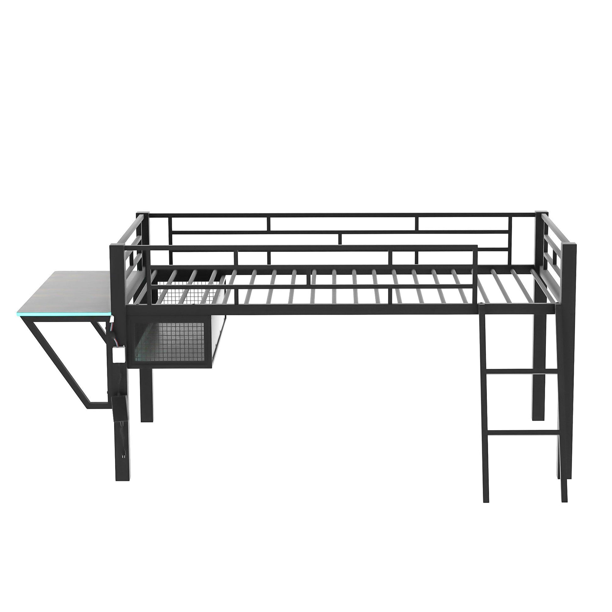 Modern Gaming Mid Loft Bed With Desk And LED Lights - The Sleep Loft - Online Mattress Showroom NYC