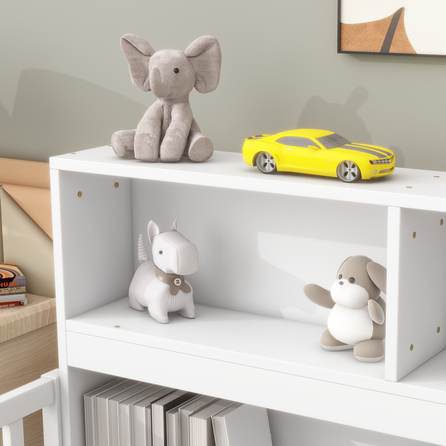 Floor Bed With Bedside Bookcase, Shelves, Guardrails - The Sleep Loft - Online Mattress Showroom NYC