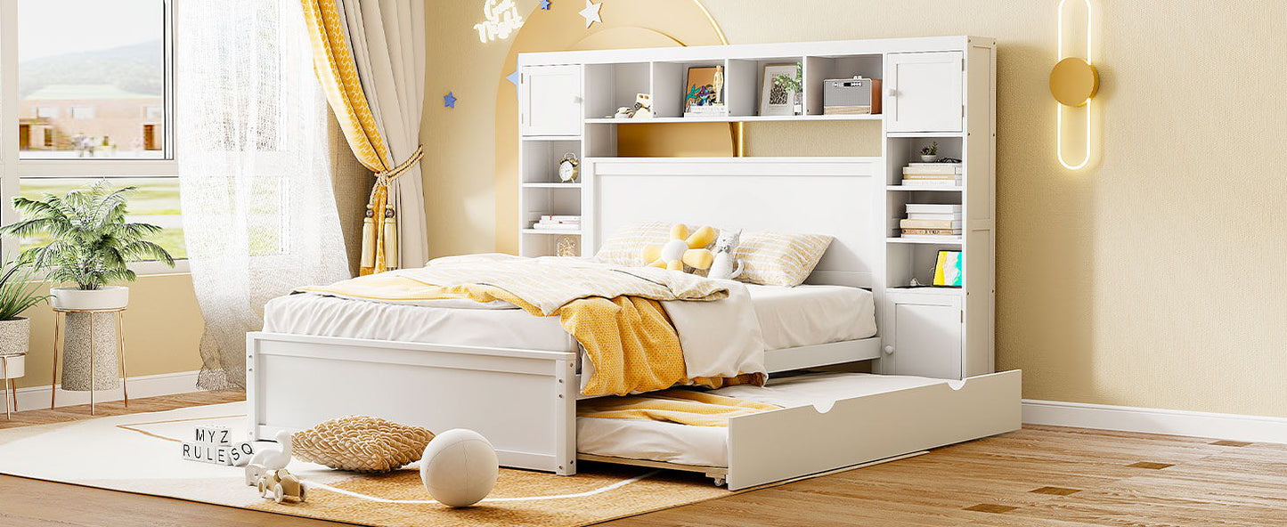 Bed With All In One Cabinet, Shelf And Sockets, Twin Long Trundle - The Sleep Loft - Online Mattress Showroom NYC