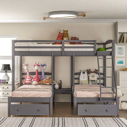 Full Over Twin & Twin Bunk Bed, Triple Bunk Bed With Drawers - Gray - The Sleep Loft - Online Mattress Showroom NYC