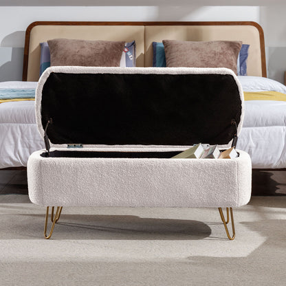 Storage Ottoman Bench For End Of Bed Legs, Modern Camel Faux Fur Entryway Bench Upholstered Padded With Storage For Living Room Bedroom - The Sleep Loft - Online Mattress Showroom NYC