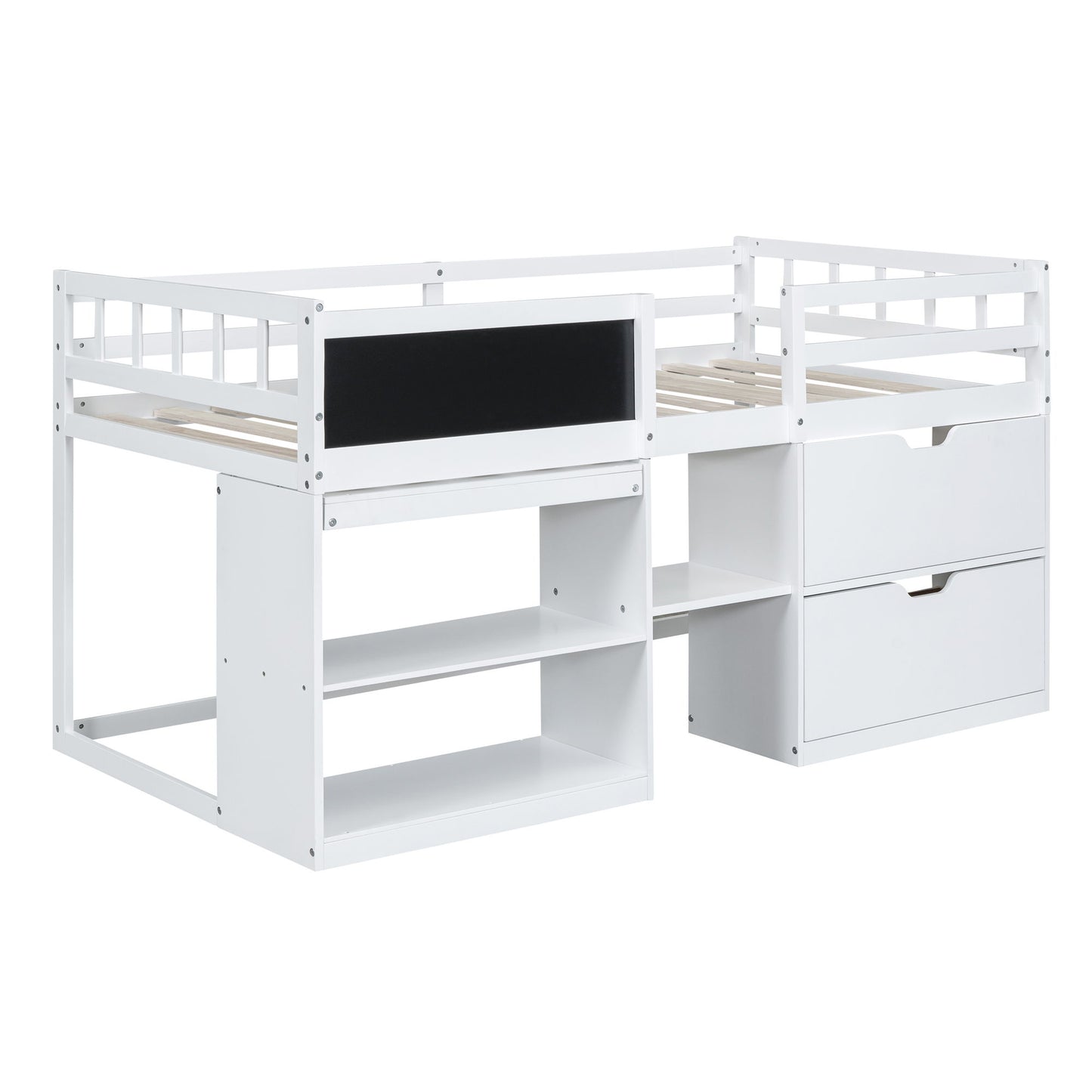 Low Loft Bed With Rolling Desk, Shelf And Drawers - The Sleep Loft - Online Mattress Showroom NYC