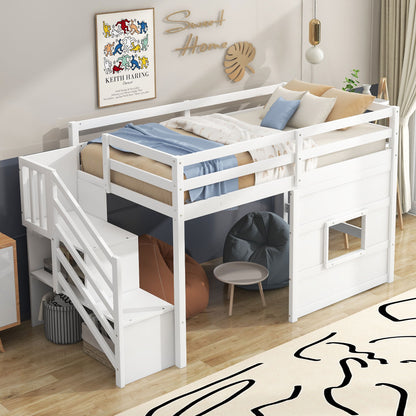 Loft Bed With Storage Staircase, Window & LED Light - The Sleep Loft - Online Mattress Showroom NYC
