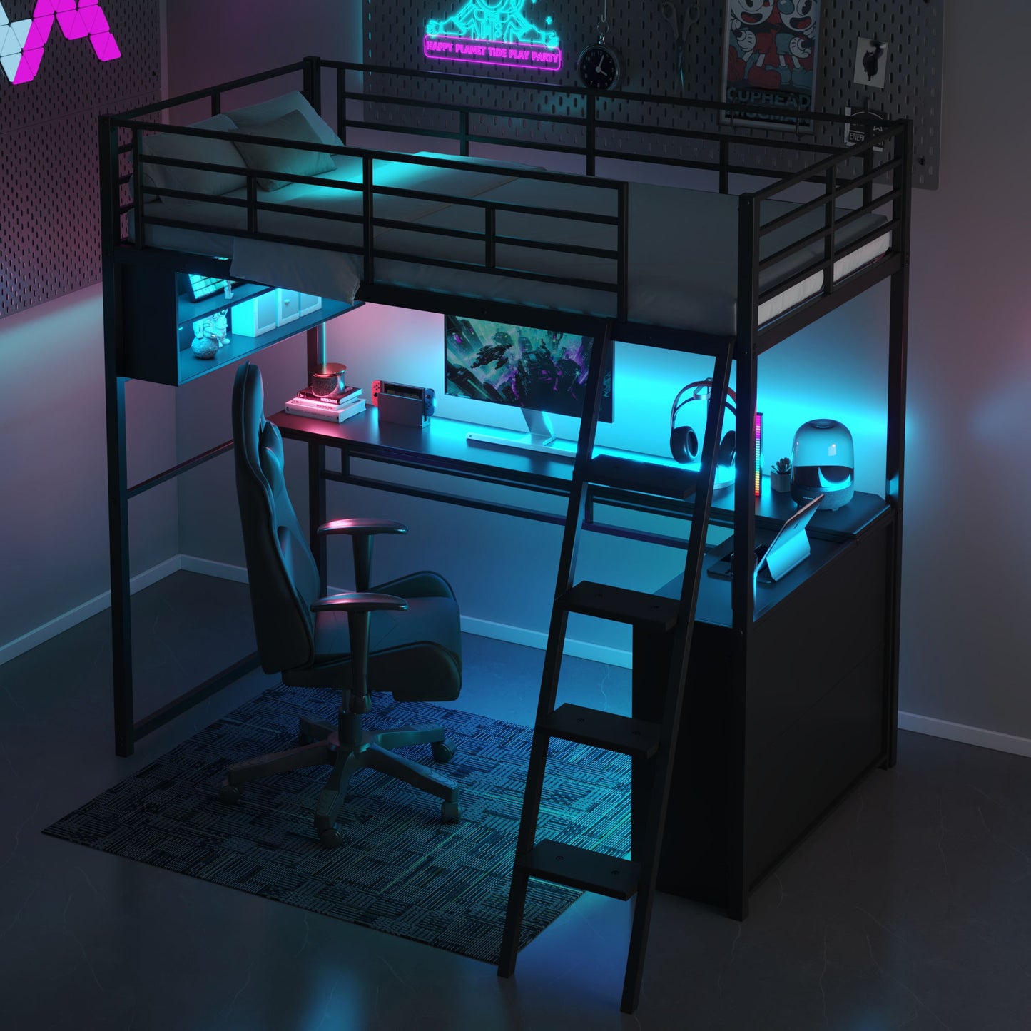 Loft Bed With LED Desk And 4 Storage Shelves - The Sleep Loft - Online Mattress Showroom NYC