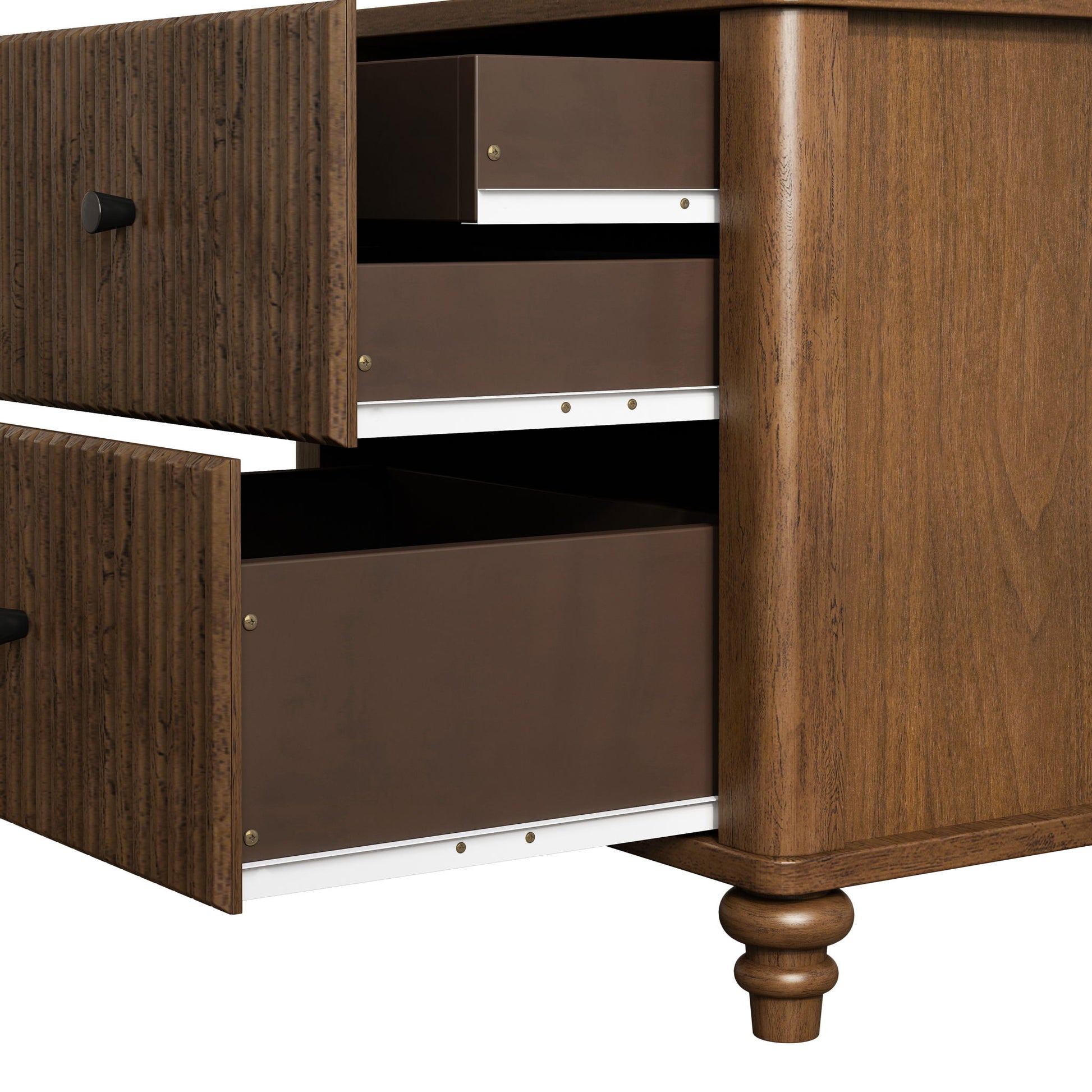 Mid Century Modern Fluted Nightstand 2 Piece Set With 3 Drawers - Walnut - The Sleep Loft - Online Mattress Showroom NYC