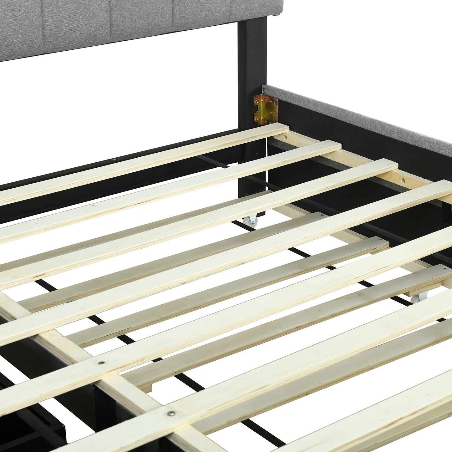 Upholstered Platform Bed With Storage Headboard, Trundle & 2 Drawers And A Set Of Sockets & USB Ports - The Sleep Loft - Online Mattress Showroom NYC