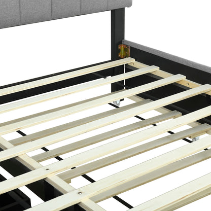Upholstered Platform Bed With Storage Headboard, Trundle & 2 Drawers And A Set Of Sockets & USB Ports - The Sleep Loft - Online Mattress Showroom NYC