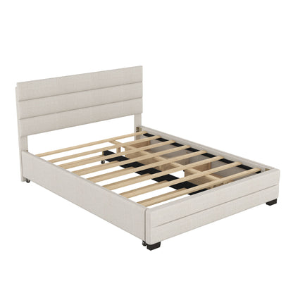 Queen Platform Bed With Twin Trundle And 2 Storage Drawers - Beige - The Sleep Loft - Online Mattress Showroom NYC