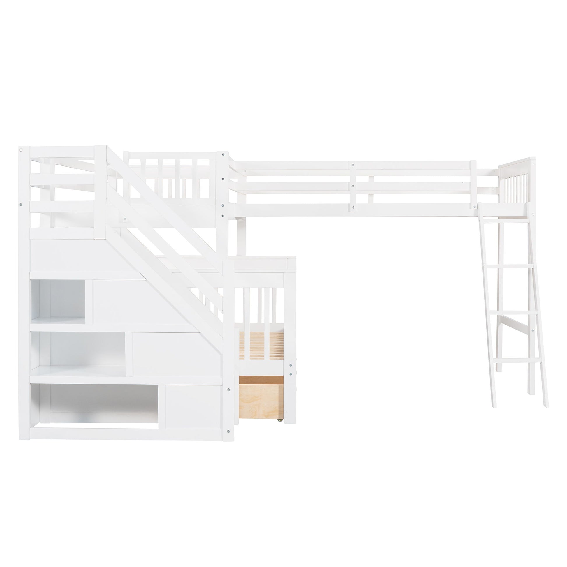 Solid L Shaped Bunk Bed With 3 Drawers, Ladder And Staircase - The Sleep Loft - Online Mattress Showroom NYC
