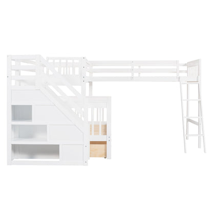 Solid L Shaped Bunk Bed With 3 Drawers, Ladder And Staircase - The Sleep Loft - Online Mattress Showroom NYC
