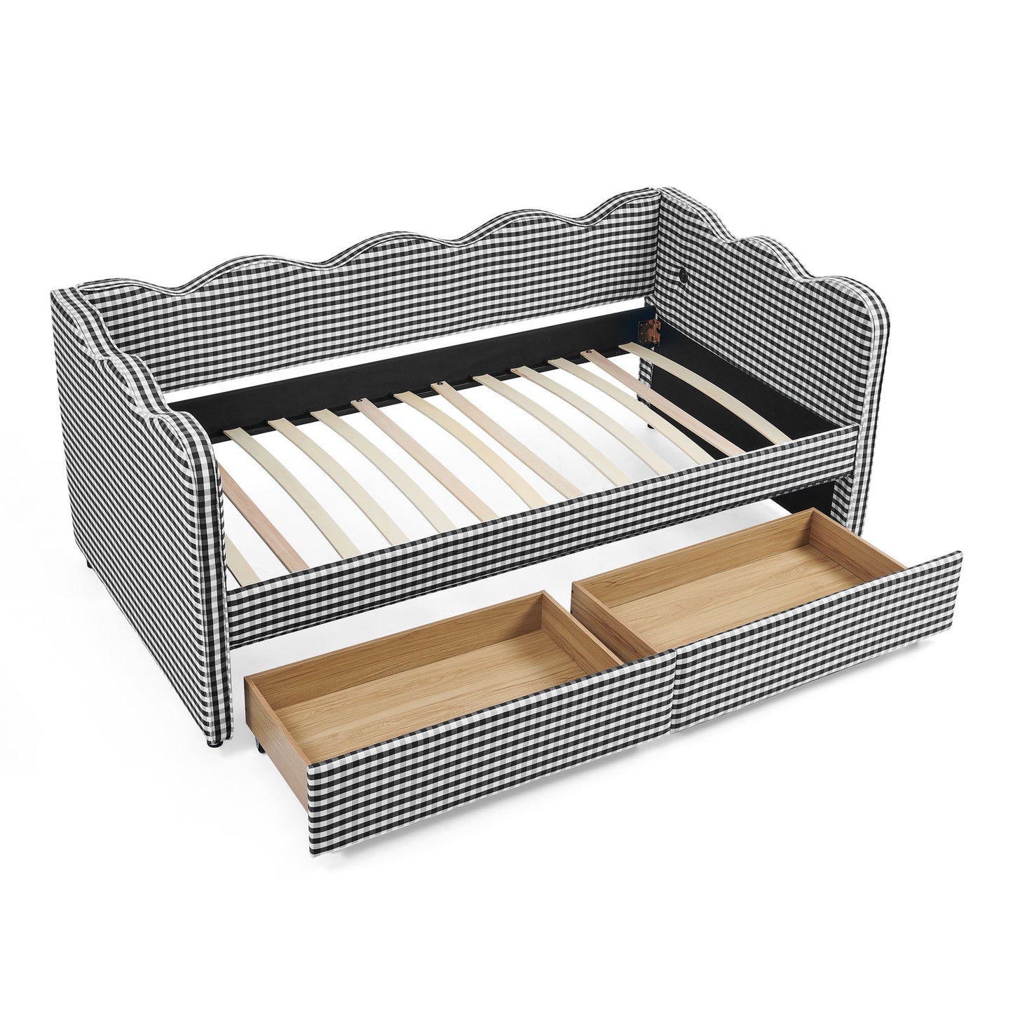 Gingham Daybed With USB Charging Port, Wave-Shaped Design - The Sleep Loft - Online Mattress Showroom NYC